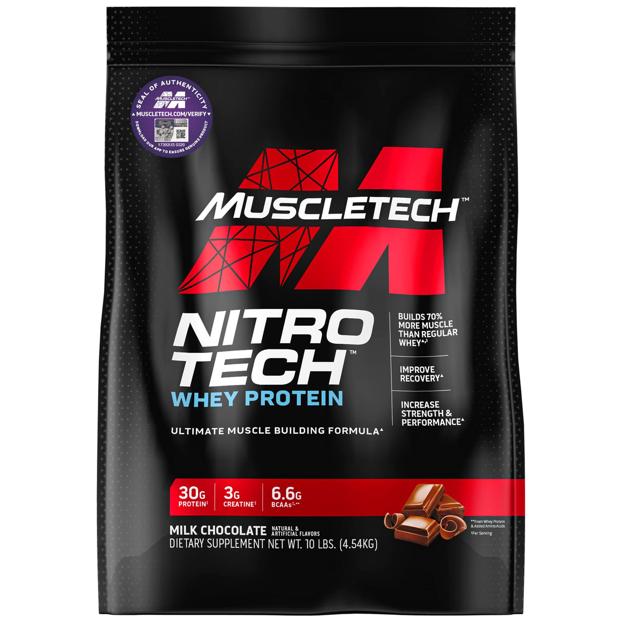 Muscletech Nitro Tech Whey Protein, 10 LB, Milk Chocolate - Muscletech