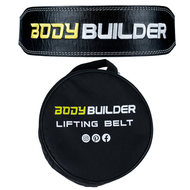 M) Body Builder Leather Belt With Back Support With Bag - Body Builder