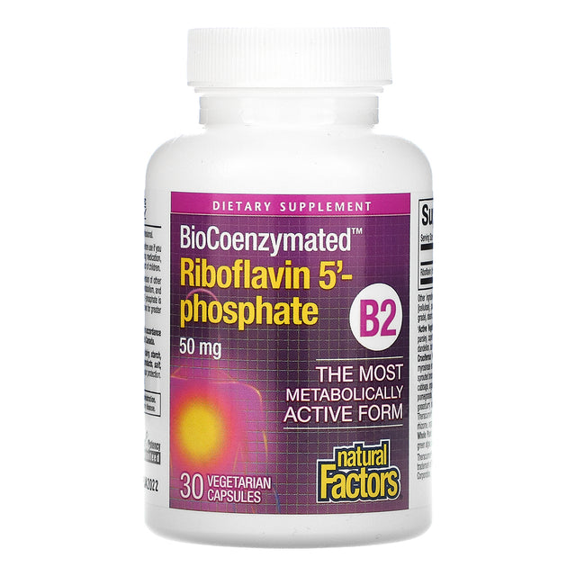 Natural Factors BioCoenzymated Riboflavin 5' Phosphate, 50 mg, 30 Veggie Capsules - Natural Factors