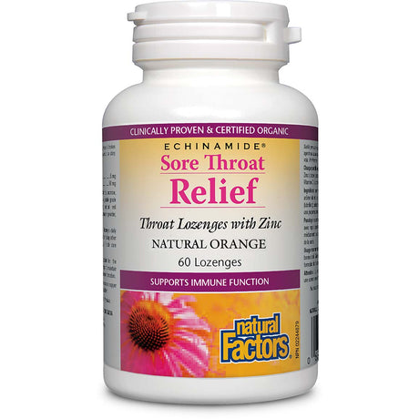 Sore Throat Relief, Orange, 60 Lozenges - Natural Factors - Natural Factors