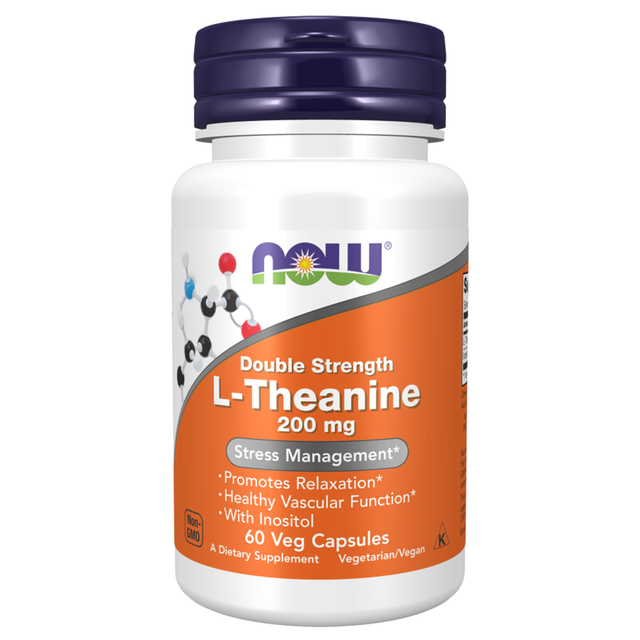 Now L-Theanine Double Strength, 200 mg, 60 Veggie Capsules - Now