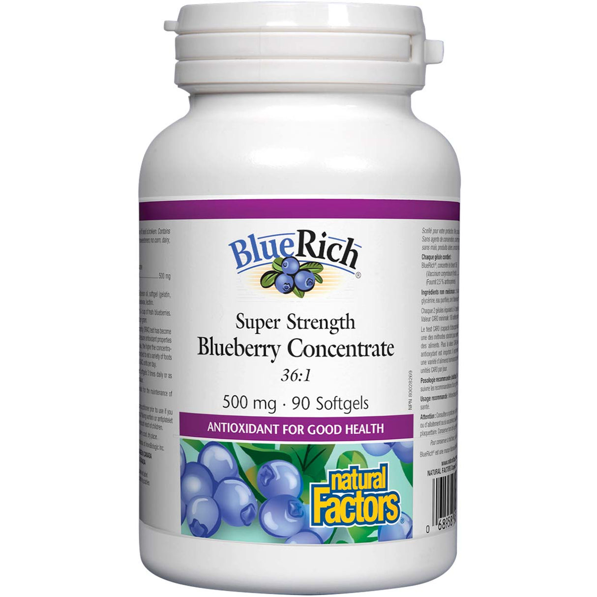 Bluerich Super Strength Blueberry Concentrate, 500 mg, 90 Softgels - Natural Factors - Natural Factors