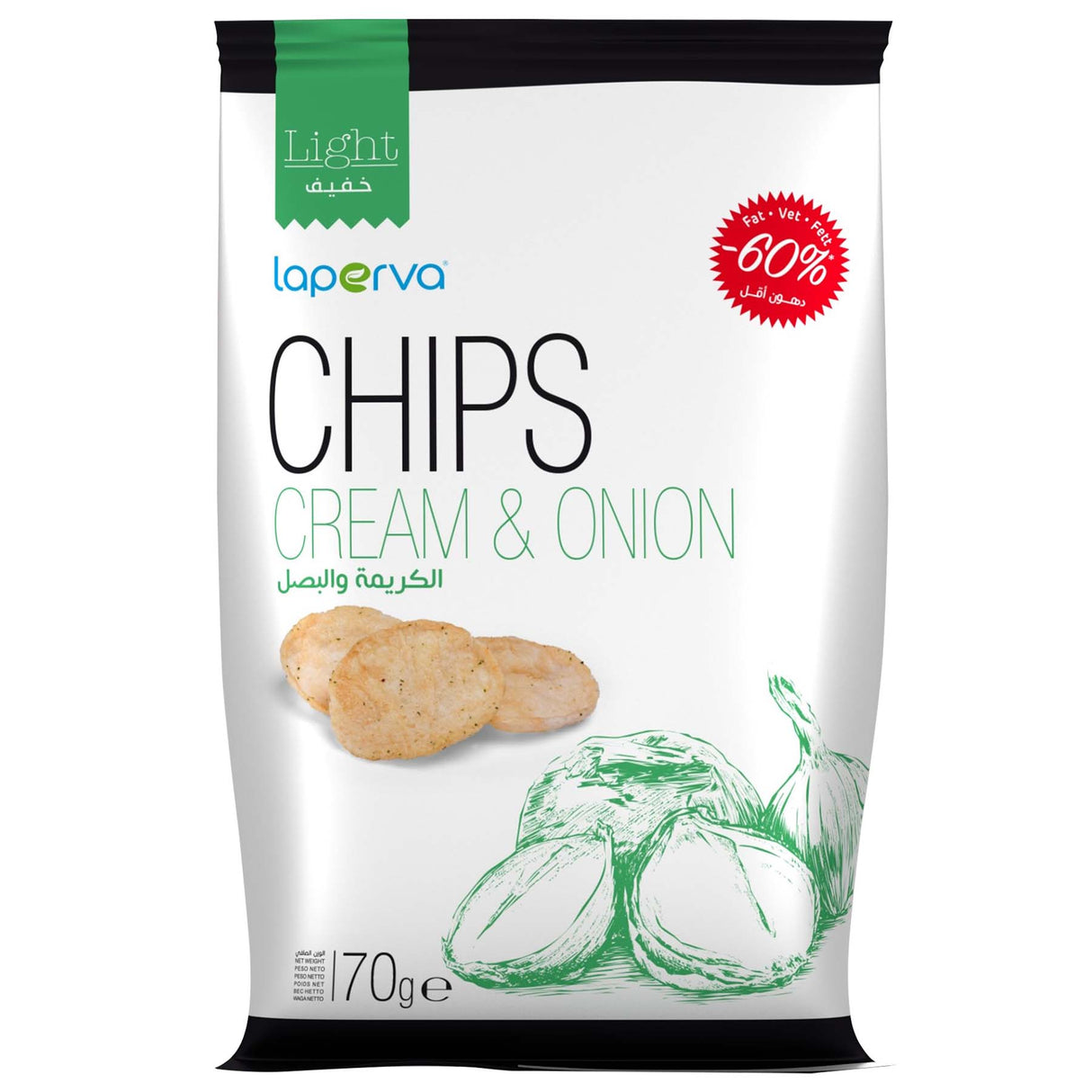 Laperva Light Chips, Cream & Onion, 70 gm - Laperva