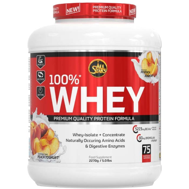 All Stars 100% Whey Protein Pure Isolate Concentrate, Peach-Yoghurt, 5 LB - All Stars